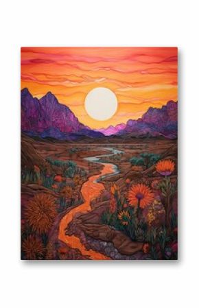 Boho Desert Sunset Imagery: Nomadic Dreamscape Art Print