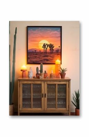 Boho Desert Sunset Imagery Vintage Art Print: Desert Nightfall Wall Art