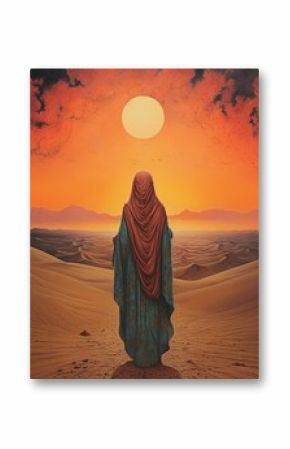 Boho Desert Sunset Imagery: Vintage Art Print Embraced by Evening