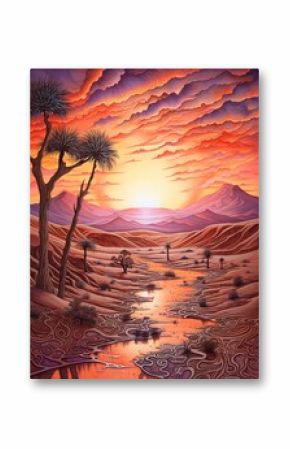 Desert Allure: Bohemian Sahara Twilight Art Print captures the mesmerizing strokes of a vibrant landscape