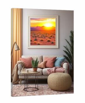 Boho Desert Sunset: Vintage Painting of Sandy Dunes Art Print