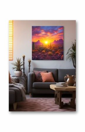 Boho Desert Sunset: Mesmeric Twilight Painting, Wall Art for a Captivating Desert Ambiance