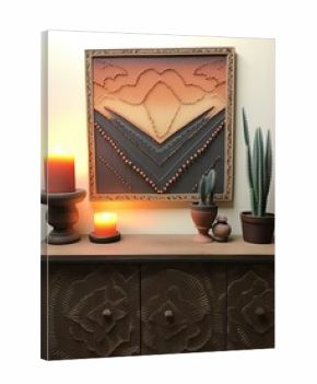 Desert Dusk Boho Artwork: Vintage Farmhouse Sand Art Masterpiece