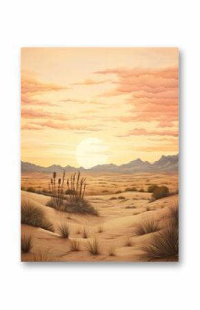 Desert Dusk Boho Artwork: Vintage Landscape of Sand Dunes