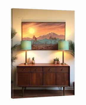 Desert Dusk Boho Artwork: Vintage Landscape Oasis Wall Decor