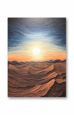 Desert Dusk: Boho Sand Waves - Vintage Artwork, Bohemian Painting