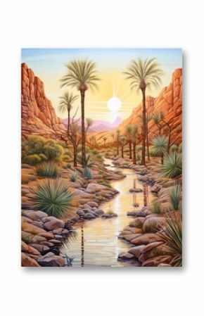 Bohemian Desert Vibes: Riverside Desert Stream Art - Tranquil Brook and Stream Desert Scene
