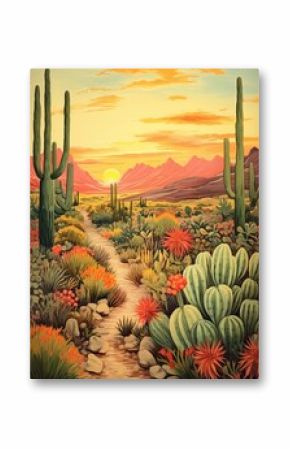 Vintage Cacti Desert Landscape: Bohemian Desert Vibes Digital Painting