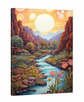 Bohemian Spirit: Riverside Painting of Desert Streams - Vistas of Flowing Boho
