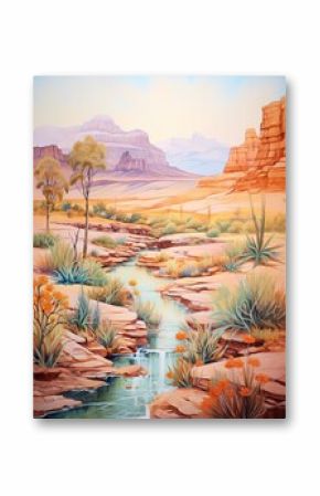 Bohemian Desert Vistas: Riverside Painting Portrays Streams Flowing with Boho Spirit
