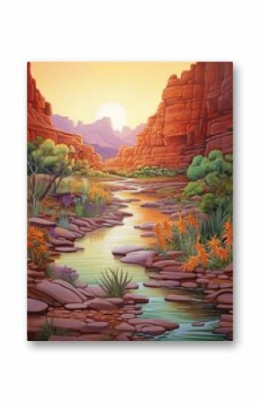 Bohemian Desert Vistas Riverside Painting: Serene Streams Flowing with Boho Spirit