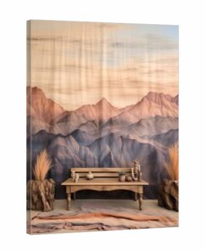Bohemian Desert Vistas: Sand & Mountain Under Boho Sky - Mountain Landscape Art