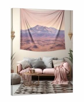 Bohemian Desert Vistas: Sand meets Mountain Under Boho Sky - Mountain Landscape Art