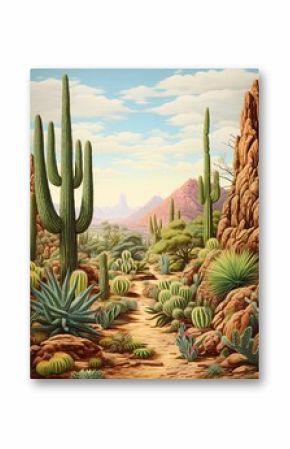 Bohemian Desert Cacti & Forest Succulent Landscape Prints
