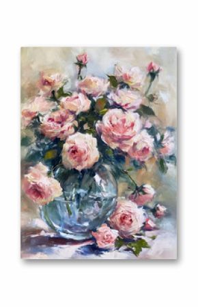 Vintage Flowers Oil Painting, Art, Roses