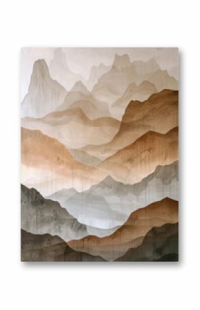 Brown and beige abstract mountain landscape. Modern boho neutral textured wall art. Vertical nature background.