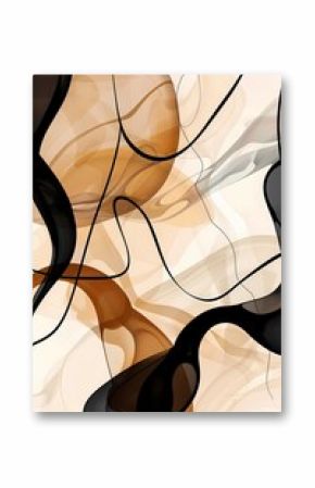 simple boho brown natural earth tone  abstract  curve and wavy line painting , Artwork for wall art and home decor