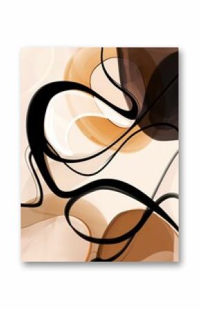simple boho brown natural earth tone  abstract  curve and wavy line painting , Artwork for wall art and home decor
