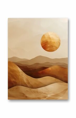 simple boho brown natural earth tone  abstract  golden landscape painting , Artwork for wall art and home decor