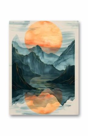 abstract painting landscape with mountain minimal Boho style in neutral color