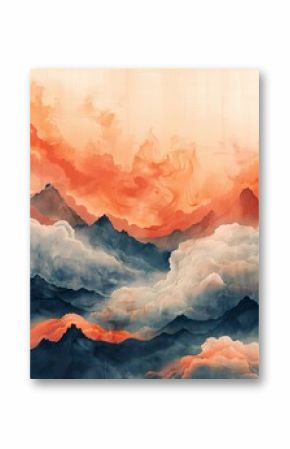 abstract painting landscape with mountain and cloud minimal Boho style in neutral color