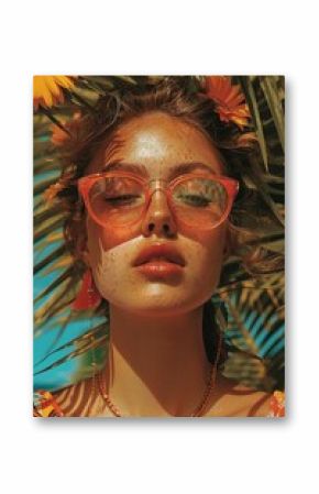 bohemian summer vibes, an eclectic collage poster with tropical hippy vibes, filled with sun-kissed tones and retro charm