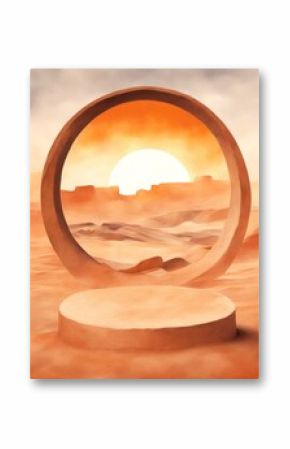 white landscape sky drawing circle abstract orange simple terracotta modern poster brick watercolor mountain sun brown beige desert