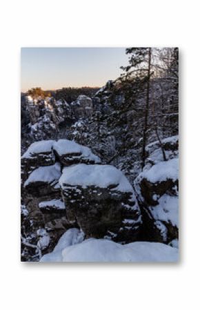 Winter view of Hruba Skala rocks in Cesky raj (Czech Paradise) region, Czech Republic