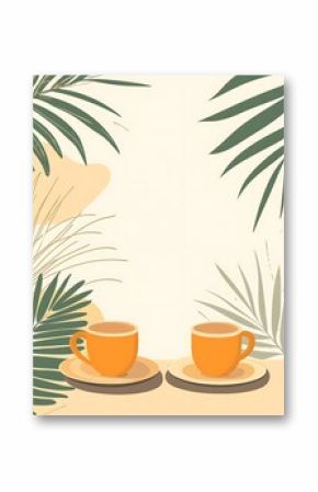 Two Coffee Cups with Palm Leaves