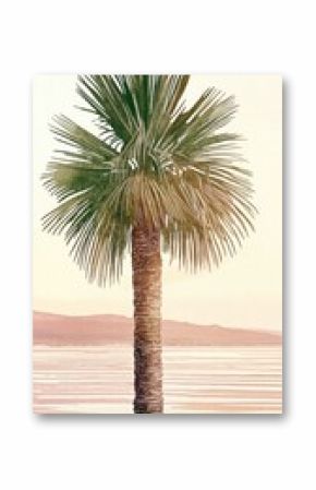 Watercolor Palm Tree with a Coastal View Painting Landscape Art Tropical Nature Beach Illustration Artwork Design
