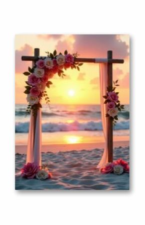 Sunset beach wedding arch, seashells, floral decor, marriage, wedding arch, celebration
