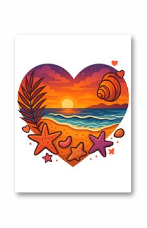 Retro Beach Heart Watercolor