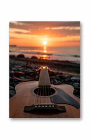 Guitar on the Beach at Sunset
