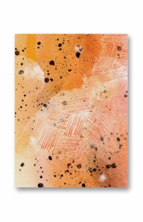 Textured Abstract Orange Watercolor with Ink Splashes 