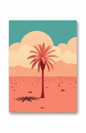 Stylized coral pink palm leaf is being shown in hand-drawn flat design on white background