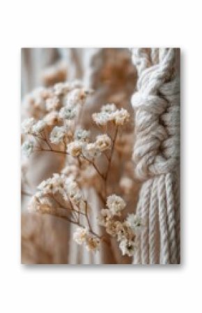 Dried Flowers and Macrame Wall Hanging - Textured Boho Chic Detail.