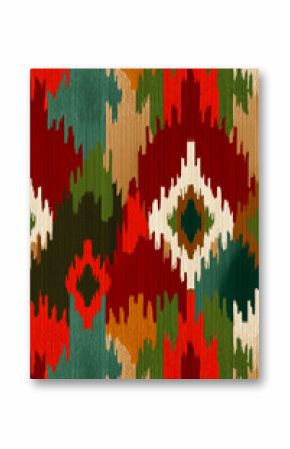 Colorful textile pattern featuring vibrant hues and intricate designs, perfect for cultural art and decor.