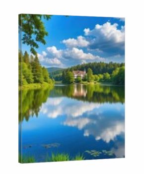 Serene lake with lush greenery at Vlasim Chateau Park and Vlasimska Brana in Central Bohemian Region