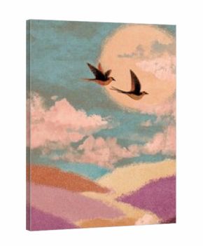 Whimsical Boho Avian Duo: Pastel Sky and Terra Blend in Artistic Wall Decor
