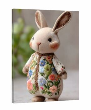 Adorable Plush Rabbit Doll with Floral Embroidery
