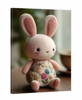 Adorable Plush Rabbit Doll with Floral Embroidery