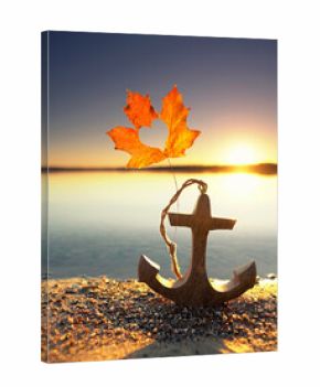 Anchor with Autumn Leaves and Maritime Decor at Sunset Beach