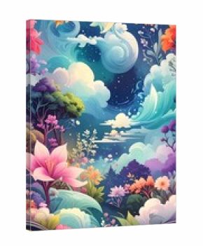 Dreamy floral landscape at night