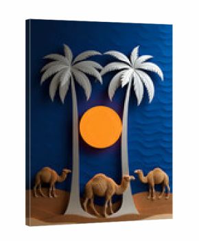 Palm tree and camels 