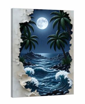 Tropical island with palm trees and ocean waves I Wall Decor 