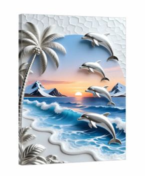 Tropical island with palm trees and Dolphin 