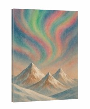 Vibrant aurora over snowy peaks.