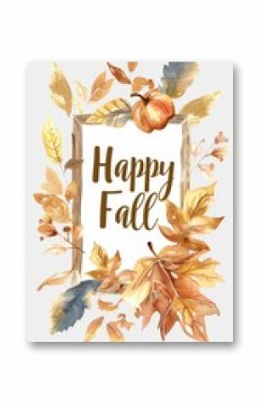 Watercolor illustration of a wooden sign with the words Happy Fall, capturing the essence of autumn, for bohemian themed designs Generative AI