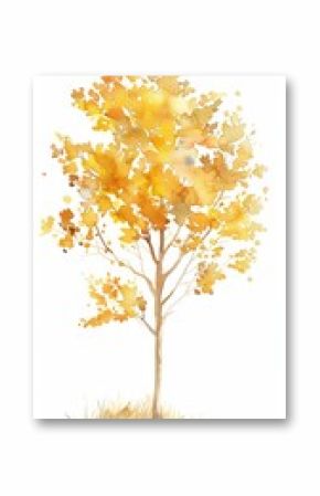 Watercolor illustration of a maple tree in a bohemian style, capturing the essence of autumn, Handpainted in cream and gold tones, perfect for autumnal decor and design Generative AI