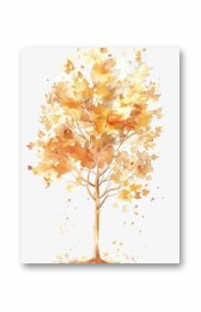 Watercolor illustration of a maple tree in a bohemian style, capturing the essence of autumn, Handpainted in cream and gold tones, perfect for autumnal decor and design Generative AI